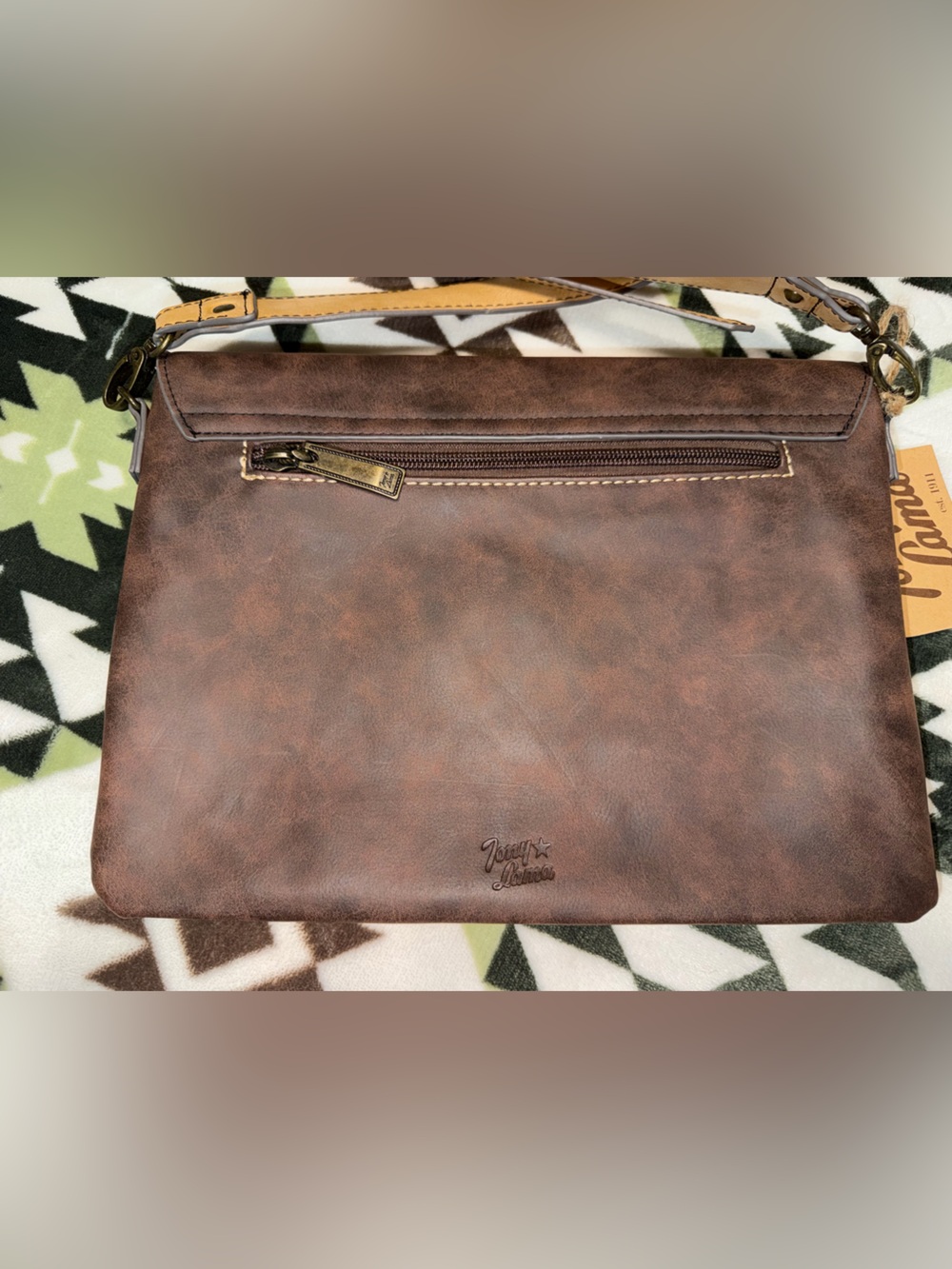 Tony Lama Brown Leather Crossbody Colorful Southwestern Stripe bag New w/ Tag - Picture 3 of 7